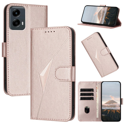 For Motorola Moto G 5G 2024 Triangle Pattern Buckle Clasp Leather Phone Case(Rose Gold) by buy2fix