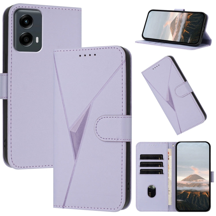For Motorola Moto G 5G 2024 Triangle Pattern Buckle Clasp Leather Phone Case(Light Purple) by buy2fix