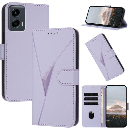 For Motorola Moto G 5G 2024 Triangle Pattern Buckle Clasp Leather Phone Case(Light Purple) by buy2fix
