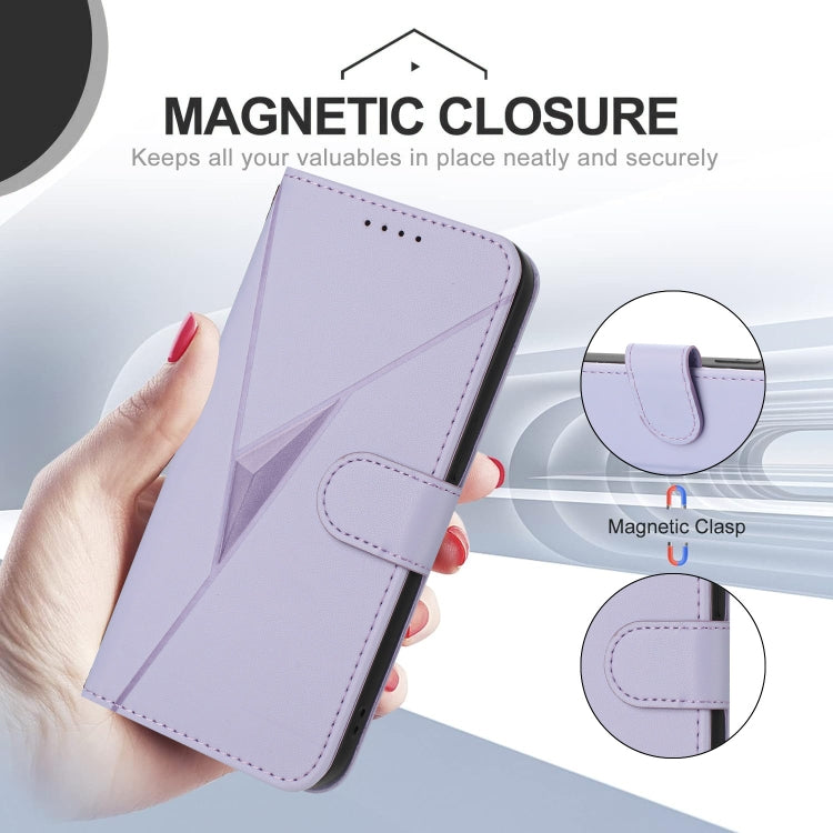For Motorola Moto G 5G 2024 Triangle Pattern Buckle Clasp Leather Phone Case(Light Purple) by buy2fix