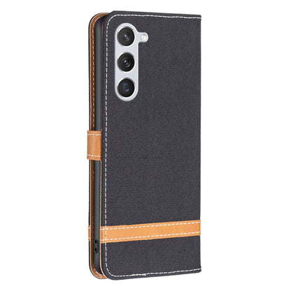 For Samsung Galaxy S25 5G Color Block Denim Texture Leather Phone Case(Black) by buy2fix