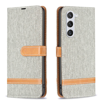 For Samsung Galaxy S25 5G Color Block Denim Texture Leather Phone Case(Grey) by buy2fix