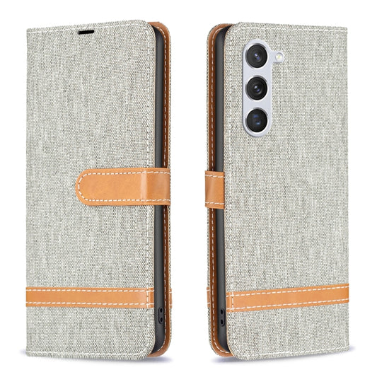 For Samsung Galaxy S25 5G Color Block Denim Texture Leather Phone Case(Grey) by buy2fix