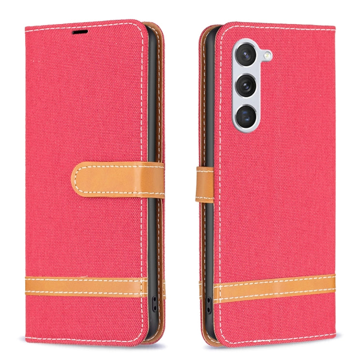 For Samsung Galaxy S25 5G Color Block Denim Texture Leather Phone Case(Red) by buy2fix