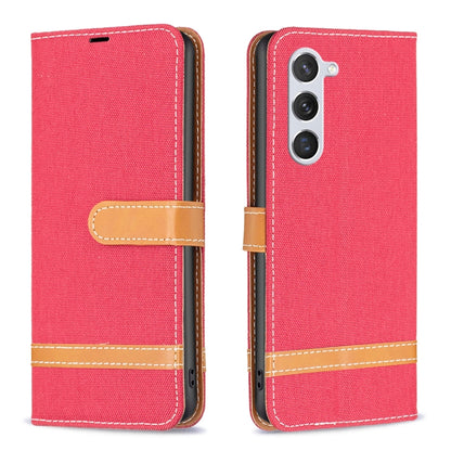 For Samsung Galaxy S25 5G Color Block Denim Texture Leather Phone Case(Red) by buy2fix