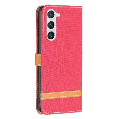 For Samsung Galaxy S25 5G Color Block Denim Texture Leather Phone Case(Red) by buy2fix