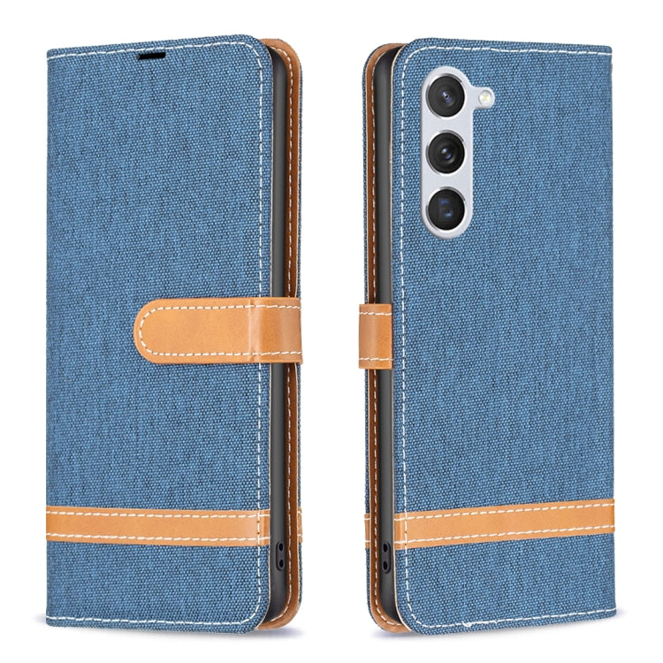For Samsung Galaxy S25 5G Color Block Denim Texture Leather Phone Case(Dark Blue) by buy2fix