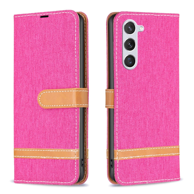 For Samsung Galaxy S25 5G Color Block Denim Texture Leather Phone Case(Rose Red) by buy2fix