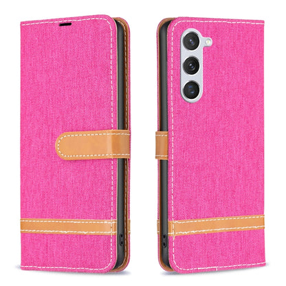 For Samsung Galaxy S25 5G Color Block Denim Texture Leather Phone Case(Rose Red) by buy2fix