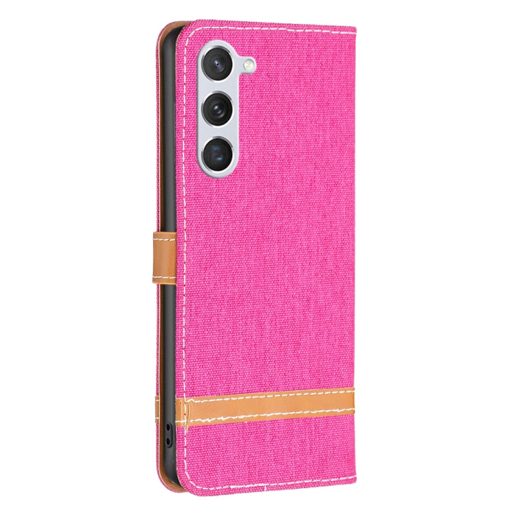 For Samsung Galaxy S25 5G Color Block Denim Texture Leather Phone Case(Rose Red) by buy2fix