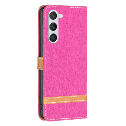 For Samsung Galaxy S25 5G Color Block Denim Texture Leather Phone Case(Rose Red) by buy2fix