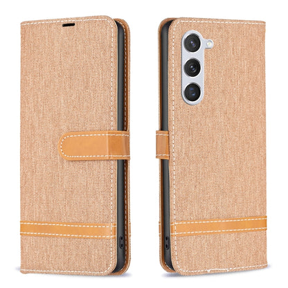 For Samsung Galaxy S25 5G Color Block Denim Texture Leather Phone Case(Brown) by buy2fix