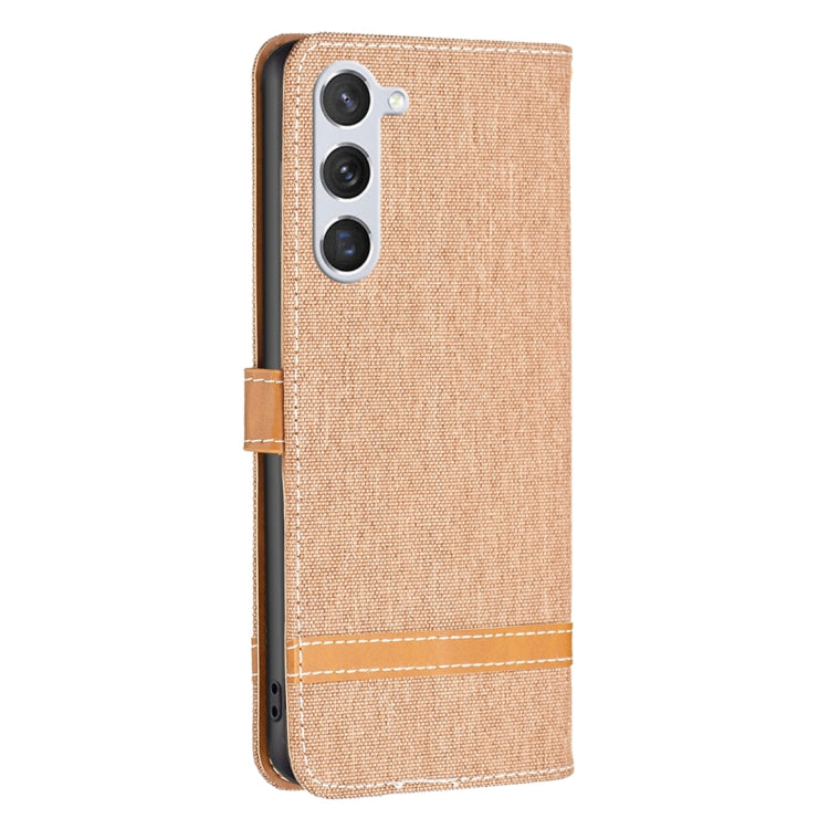 For Samsung Galaxy S25 5G Color Block Denim Texture Leather Phone Case(Brown) by buy2fix