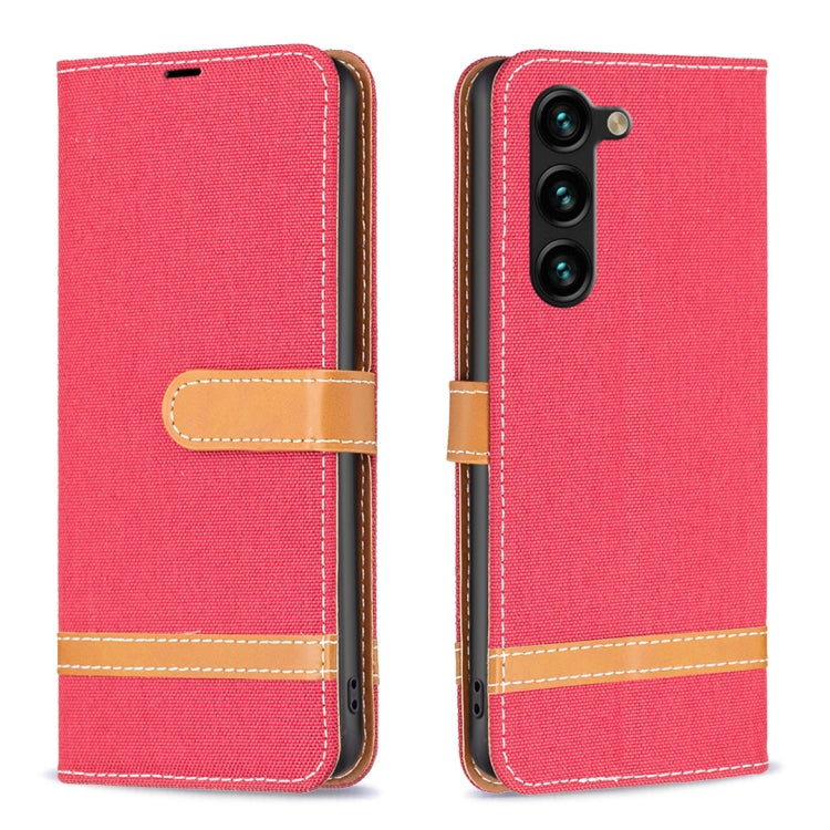 For Samsung Galaxy S25+ 5G Color Block Denim Texture Leather Phone Case(Red) by buy2fix