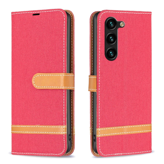 For Samsung Galaxy S25+ 5G Color Block Denim Texture Leather Phone Case(Red) by buy2fix