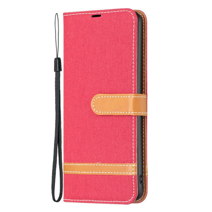 For Samsung Galaxy S25+ 5G Color Block Denim Texture Leather Phone Case(Red) by buy2fix