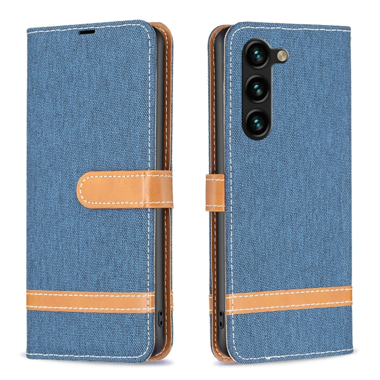 For Samsung Galaxy S25+ 5G Color Block Denim Texture Leather Phone Case(Dark Blue) by buy2fix