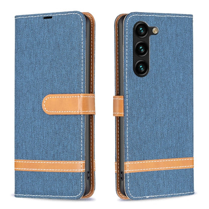 For Samsung Galaxy S25+ 5G Color Block Denim Texture Leather Phone Case(Dark Blue) by buy2fix