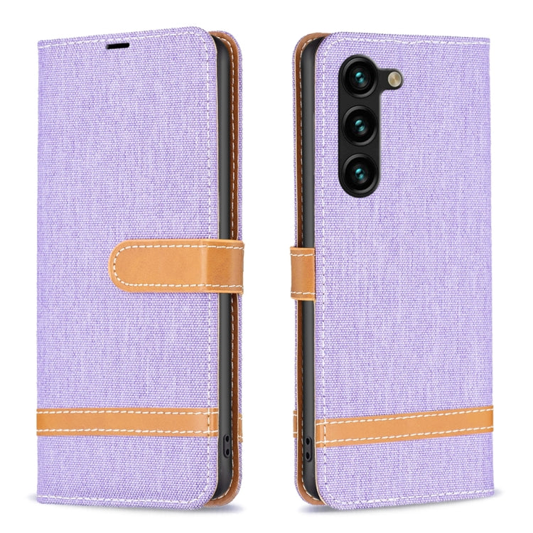 For Samsung Galaxy S25+ 5G Color Block Denim Texture Leather Phone Case(Purple) by buy2fix
