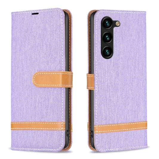 For Samsung Galaxy S25+ 5G Color Block Denim Texture Leather Phone Case(Purple) by buy2fix