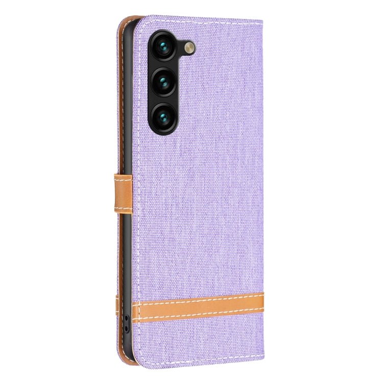 For Samsung Galaxy S25+ 5G Color Block Denim Texture Leather Phone Case(Purple) by buy2fix