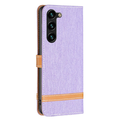 For Samsung Galaxy S25+ 5G Color Block Denim Texture Leather Phone Case(Purple) by buy2fix