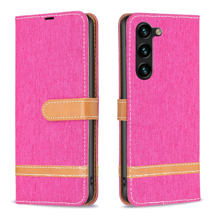 For Samsung Galaxy S25+ 5G Color Block Denim Texture Leather Phone Case(Rose Red) by buy2fix