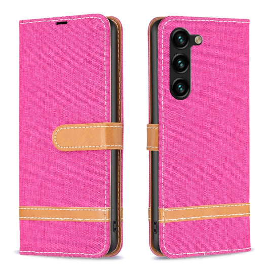 For Samsung Galaxy S25+ 5G Color Block Denim Texture Leather Phone Case(Rose Red) by buy2fix