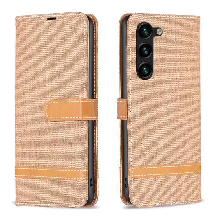 For Samsung Galaxy S25+ 5G Color Block Denim Texture Leather Phone Case(Brown) by buy2fix