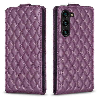 For Samsung Galaxy S25 5G Diamond Lattice Vertical Flip Leather Phone Case(Dark Purple) by buy2fix