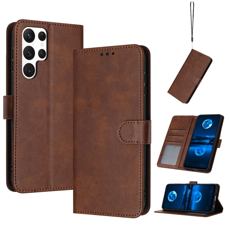 For Samsung Galaxy S25 Ultra 5G Solid Calf Texture Flip Leather Phone Case(Brown) by buy2fix