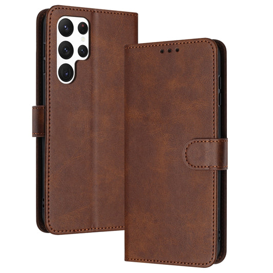 For Samsung Galaxy S25 Ultra 5G Solid Calf Texture Flip Leather Phone Case(Brown) by buy2fix