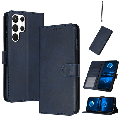 For Samsung Galaxy S25 Ultra 5G Solid Calf Texture Flip Leather Phone Case(Dark Blue) by buy2fix