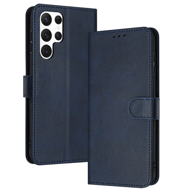 For Samsung Galaxy S25 Ultra 5G Solid Calf Texture Flip Leather Phone Case(Dark Blue) by buy2fix