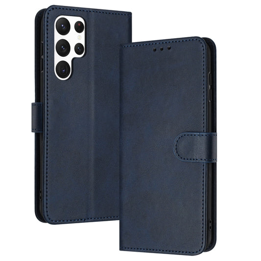 For Samsung Galaxy S25 Ultra 5G Solid Calf Texture Flip Leather Phone Case(Dark Blue) by buy2fix