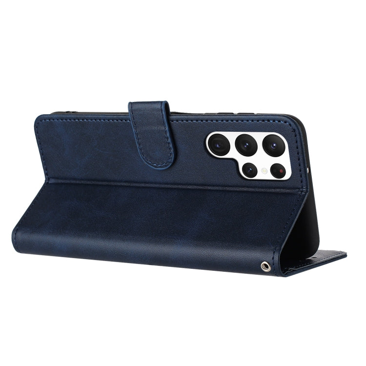 For Samsung Galaxy S25 Ultra 5G Solid Calf Texture Flip Leather Phone Case(Dark Blue) by buy2fix
