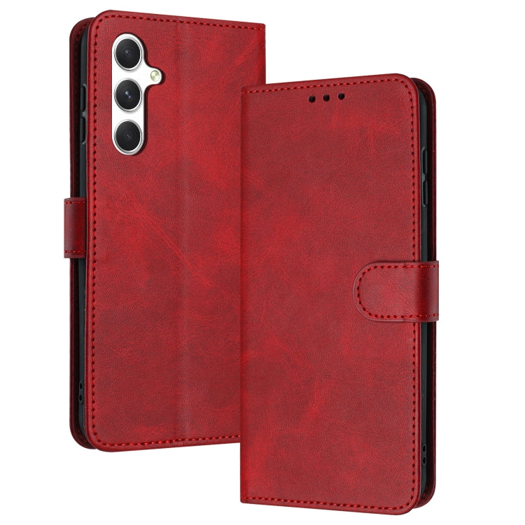 For Samsung Galaxy S25 / S24 5G Solid Calf Texture Flip Leather Phone Case(Red) by buy2fix