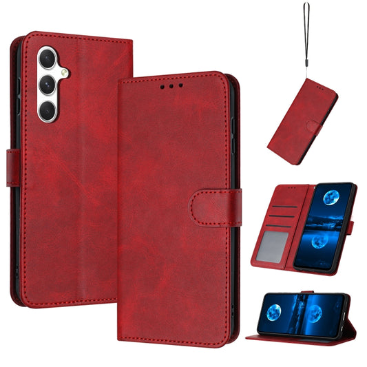 For Samsung Galaxy S25+ / S24+ 5G Solid Calf Texture Flip Leather Phone Case(Red) by buy2fix