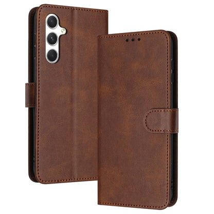 For Samsung Galaxy S25+ / S24+ 5G Solid Calf Texture Flip Leather Phone Case(Brown) by buy2fix