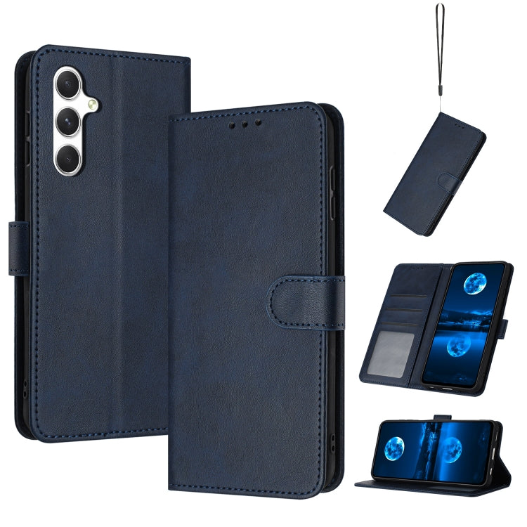 For Samsung Galaxy S25+ / S24+ 5G Solid Calf Texture Flip Leather Phone Case(Dark Blue) by buy2fix