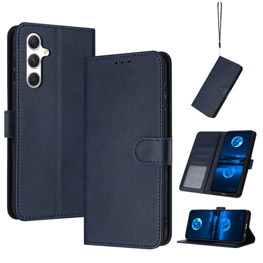 For Samsung Galaxy S25+ / S24+ 5G Solid Calf Texture Flip Leather Phone Case(Dark Blue) by buy2fix