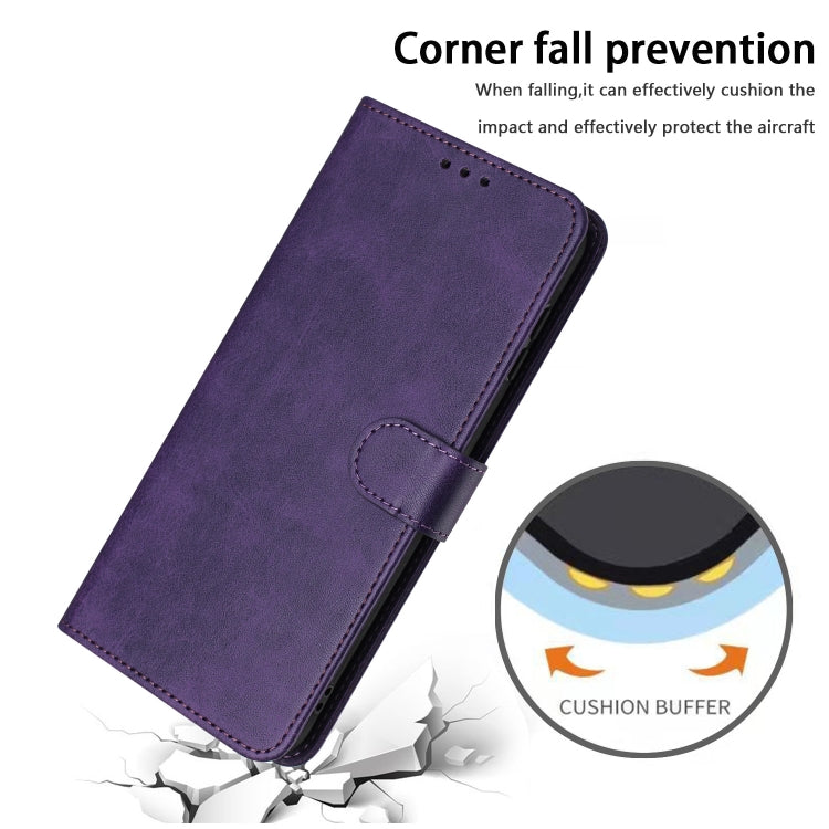 For Samsung Galaxy S25+ / S24+ 5G Solid Calf Texture Flip Leather Phone Case(Purple) by buy2fix
