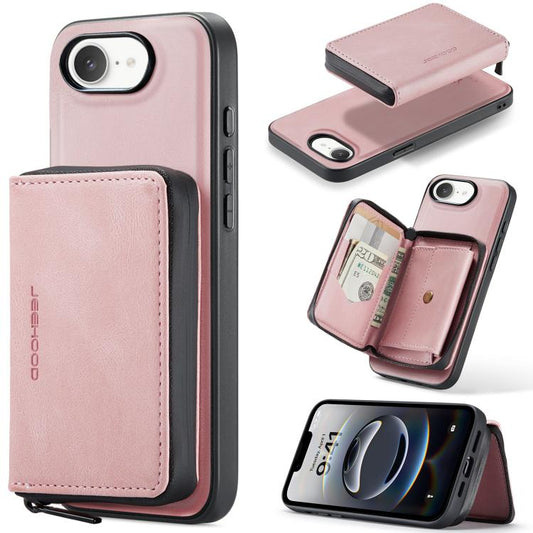 For iPhone 16e JEEHOOD J02 Magnetic Zipper Horizontal Flip Leather Phone Case(Pink) - iPhone 16e Cases by JEEHOOD | Online Shopping UK | buy2fix