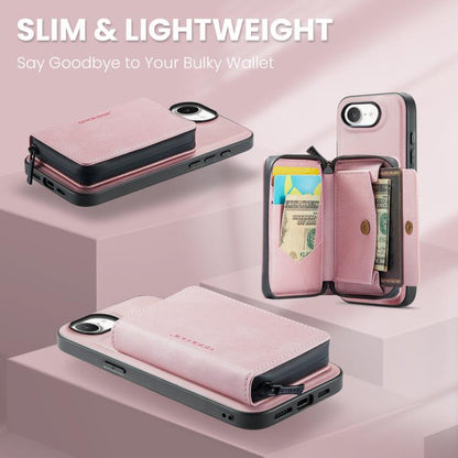 For iPhone 16e JEEHOOD J02 Magnetic Zipper Horizontal Flip Leather Phone Case(Pink) - iPhone 16e Cases by JEEHOOD | Online Shopping UK | buy2fix