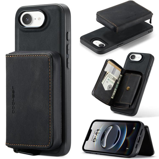 For iPhone 16e JEEHOOD J02 Magnetic Zipper Horizontal Flip Leather Phone Case(Black) - iPhone 16e Cases by JEEHOOD | Online Shopping UK | buy2fix