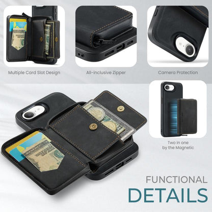 For iPhone 16e JEEHOOD J02 Magnetic Zipper Horizontal Flip Leather Phone Case(Black) - iPhone 16e Cases by JEEHOOD | Online Shopping UK | buy2fix