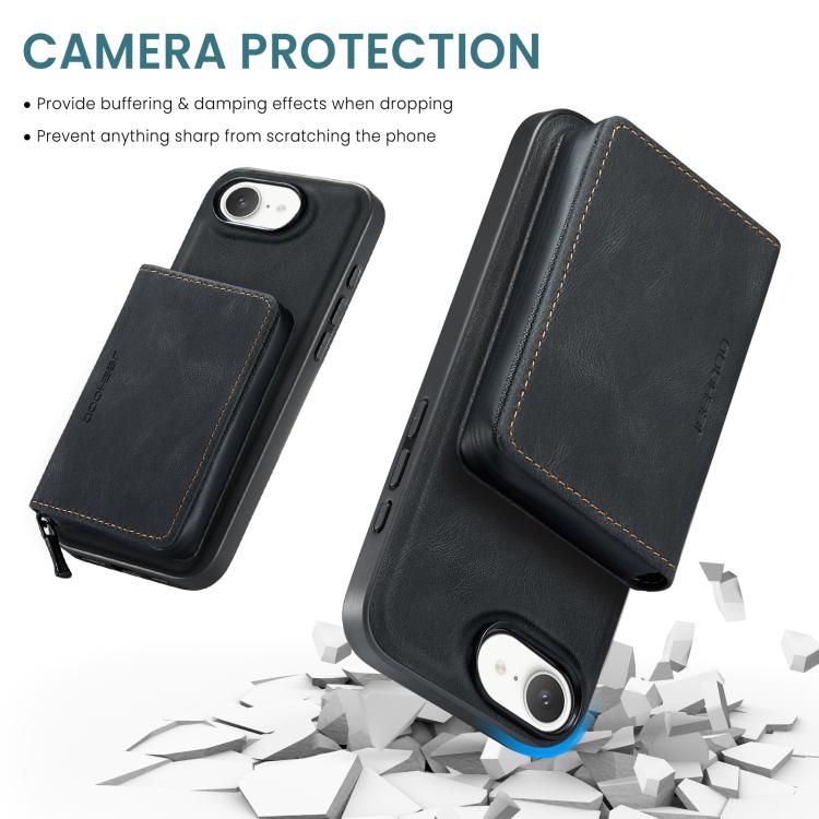 For iPhone 16e JEEHOOD J02 Magnetic Zipper Horizontal Flip Leather Phone Case(Black) - iPhone 16e Cases by JEEHOOD | Online Shopping UK | buy2fix