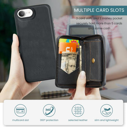 For iPhone 16e JEEHOOD J02 Magnetic Zipper Horizontal Flip Leather Phone Case(Black) - iPhone 16e Cases by JEEHOOD | Online Shopping UK | buy2fix