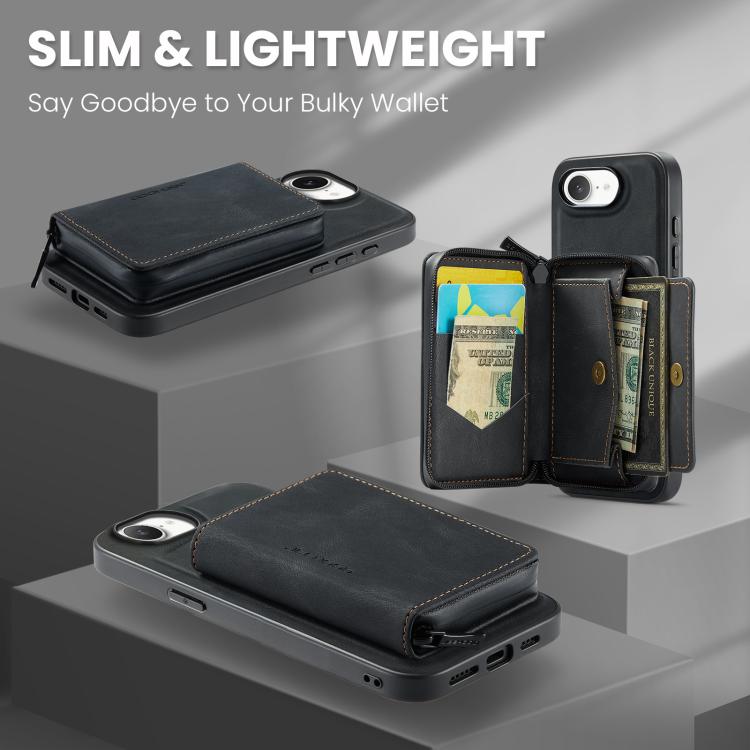For iPhone 16e JEEHOOD J02 Magnetic Zipper Horizontal Flip Leather Phone Case(Black) - iPhone 16e Cases by JEEHOOD | Online Shopping UK | buy2fix