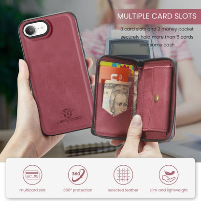 For iPhone 16e JEEHOOD J02 Magnetic Zipper Horizontal Flip Leather Phone Case(Red) - iPhone 16e Cases by JEEHOOD | Online Shopping UK | buy2fix